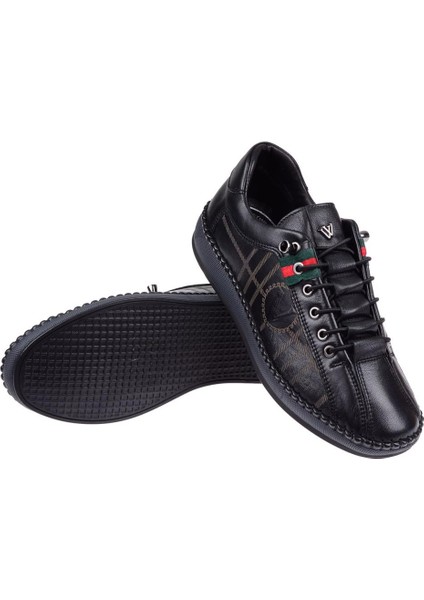 Hakiki Deri Lastik Bağcıklı Kadın Ayakkabı VOY-096 Siyah indirimleri
