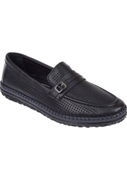 Hakiki Deri Üzeri Delikli Kadın Ayakkabı VOY-142 Siyah
