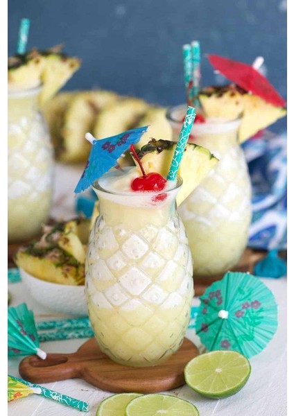 - 2 Adet Sunum Bardağı , Kokteyl Bardağı ,meşrubat Bardağı, Su Bardağı, Isıya Dayanıklı Ananas Stil Bardak - 550 ml - Pineapple modelleri