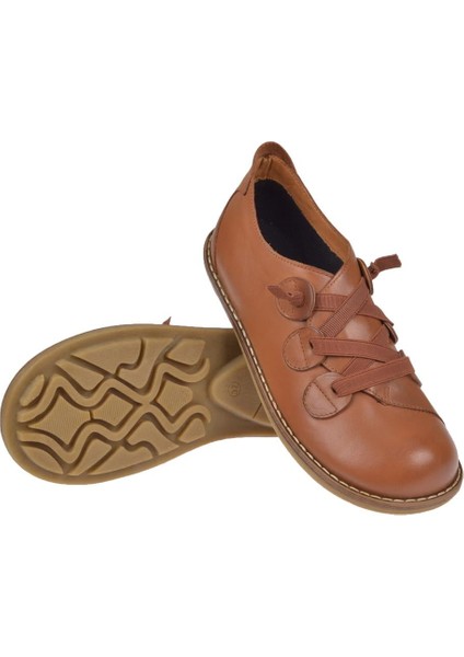 Hakiki Deri Lastik Bağcıklı Kadın Ayakkabı PLM-34211 Taba indirimleri