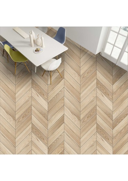 Yer Kaplama Folyosu Kendinden Yapışkanlı Laminasyonlu Balıksırtı Ahşap Parke Desen 60 cm x 100 cm