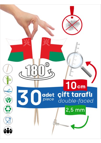 Umman Bayrağı Baskılı Ikramlık, Sunumluk, Pasta ve Tatlı Üstü, Çay ve Kahve Yanı, Özel Gün, Davet, Etkinlik ve Organizasyonlar Için Ülke Bayraklı Bayrak Kürdan