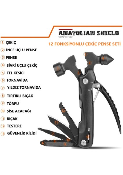 Çok Fonksiyonlu Doğada Hayatta Kalma Survival Çekiç Penseseti