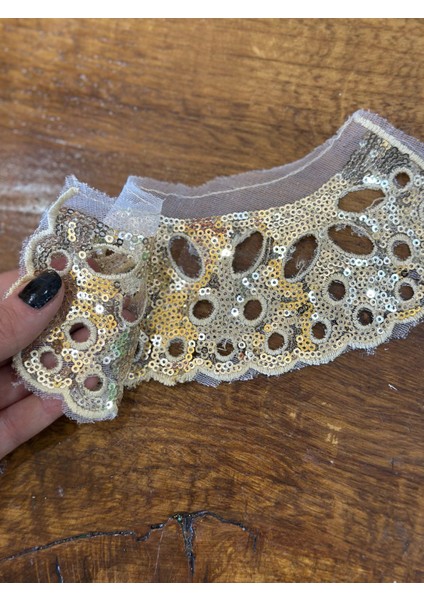 Altın Sarı Payetli Dikiş Aksesuarı Aplike 26X12 cm
