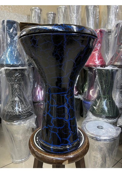 Alüminyum Döküm Mavi-Siyah Çatlak Desenli Darbuka/çömlek Kod 5627