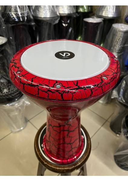 Alüminyum Döküm Kırmızı-Siyah Çatlak Desenli Darbuka/çömlek