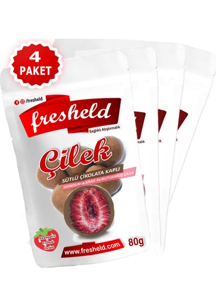 x4 Paket Sütlü Çikolata Kaplı Dondurularak Kurutulmuş Çilek 80gr