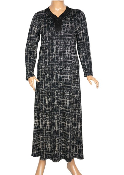 Hesna Kadın Demet Kuplu Boydan Asimetrik Çizgiler Siyah Elbise