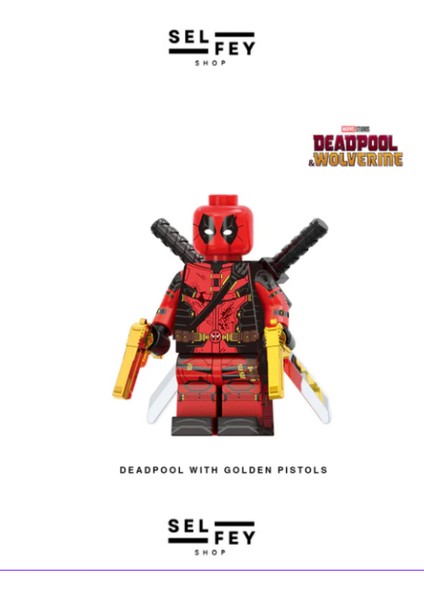 LEGO Model Deadpool (With Golden Guns) Özel Mini Figür Anahtarlık
