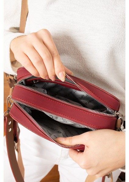 Kadın Bordo Taba Çapraz Askılı 2 Bölmeli Kutu Mini Omuz ve El Çantası PBU5024 modelleri