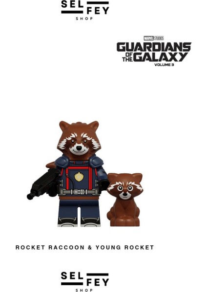 Lego Model Rocket Raccoon & Young Rocket Özel Mini Figür Anahtarlık