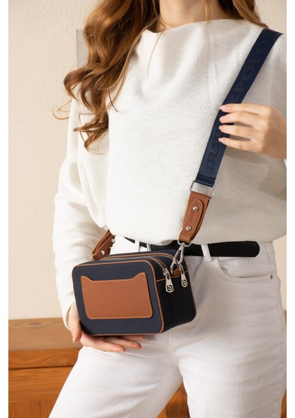 Kadın Lacivert Taba Çapraz Askılı 2 Bölmeli Kutu Mini Omuz ve El Çantası PBU5024 fiyatları