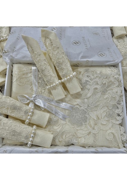 Roma Linen Kumaş Krem – Taş Nakışlı 38 Parça Masa Örtüsü Seti indirimleri