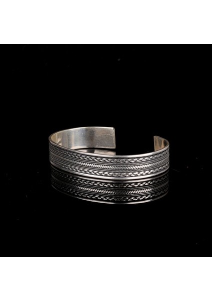 925 Ayar Gümüş Örgü Motifli Erkek Kelepçe Bileklik Modeli