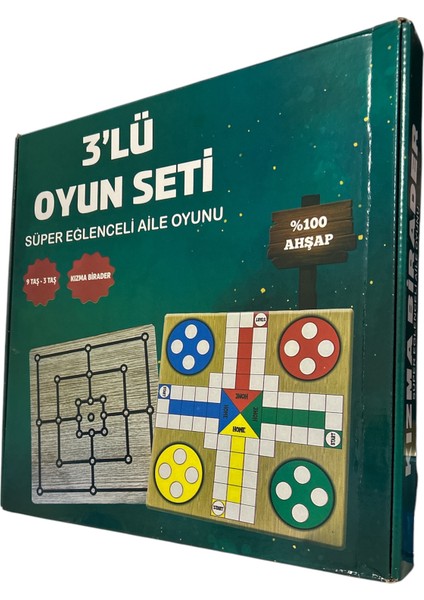 3'lü Oyun Seti - Kızma Birader, 9 Taş, 3 Taş - Eğlenceli Aile Oyunları