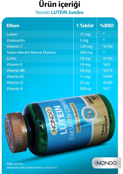 Lutein Zeaksantin Complex 180 Tablet Jumbo Size ( C Vitamini, Çinko, Selenyum, Astaksantin)