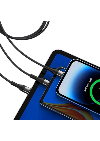 ENT-DC13 Ip Örgü 100 cm USB To Micro + Lightning + Type-C Şarj ve Data Kablosu