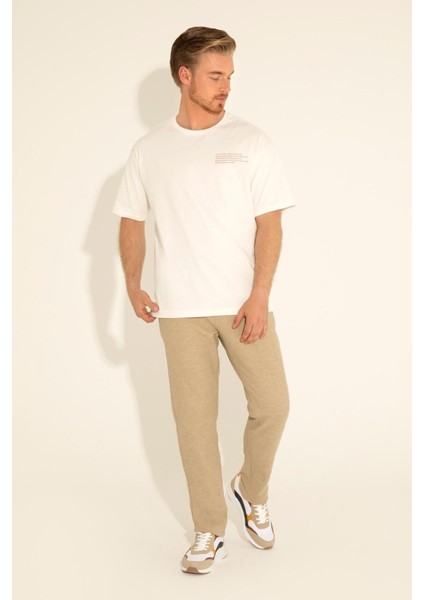 Erkek Ekru Bisiklet Yaka T-Shirt