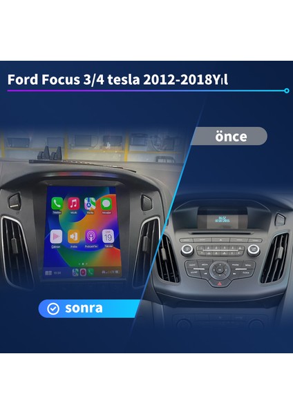 Ford Focus 3/4 Tesla (2012-2018) Android Kablosuz Carplay Navigasyon Multimedya Ekran