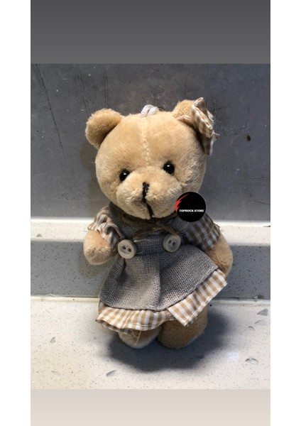 Sevimli Elbiseli Tulumlu Ayıcık Peluş Oyuncak Anahtarlık Uyku Arkadaşı Hediyelik 12 cm