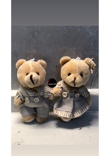 Sevimli Elbiseli Tulumlu Ayıcık Peluş Oyuncak Anahtarlık Uyku Arkadaşı Hediyelik 12 cm Sevgiliye Eşe