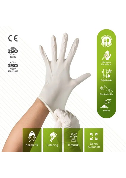 Lateks Pudralı Muayene Eldiveni (M) 5 Paket x 100 Adet