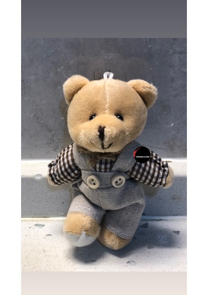 Sevimli Elbiseli Tulumlu Ayıcık Peluş Oyuncak Anahtarlık Uyku Arkadaşı Hediyelik 12 cm