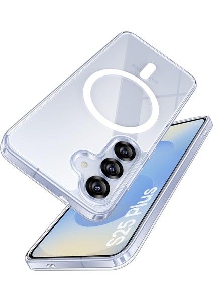 Samsung Galaxy S25 Plus Uyumlu Kılıf Wireless Şarj Özellikli Magsafe Şeffaf Telefon Kılıfı Kapak