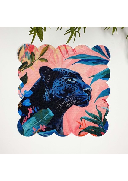 Pembe Zemin Tropikal Yapraklar ve Jaguar Tasarımlı Kumaş Kokteyl Peçetesi 1 Adet
