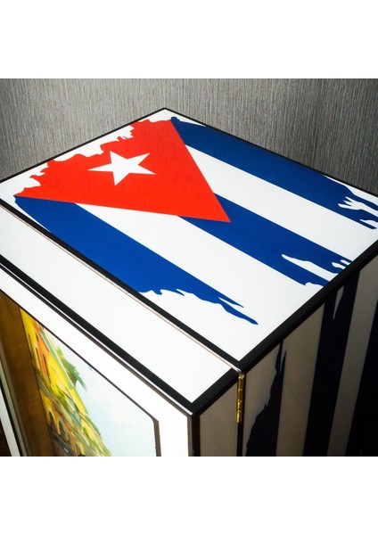 Special Edt. Cuban Flag 3 Çekmeceli Humidor Puro Kutusu Dolap 120S