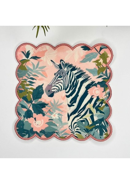 Sulu Boya Orman ve Zebra Tasarımlı Nakış Kenar Kumaş Kokteyl Peçetesi 1 Adet