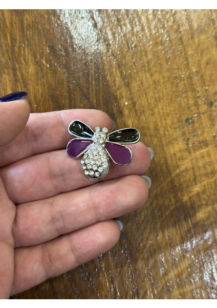 Renkli Zirkon Taşlı Arı Broş Yaka İğnesi Giyim Türban Aksesuarı 3x2 cm