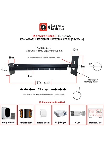 Kamera Kutusu Trk 165 Kademeli Uzatma Ayağı 57-95CM)