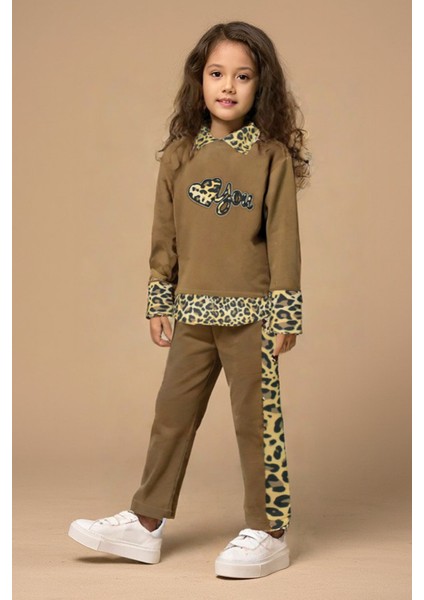 Kız Çocuk Leopar Desenli 2'li Eşofman Takımı