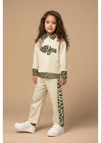 Kız Çocuk Leopar Desenli 2'li Eşofman Takımı