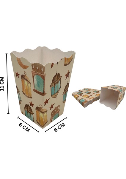 12LI Ramazan Temalı Patlamış Mısır, Şeker Kutusu, Popcorn, Ikram Kutusu, 6X6X11 Cm, Krem Renk fiyatları