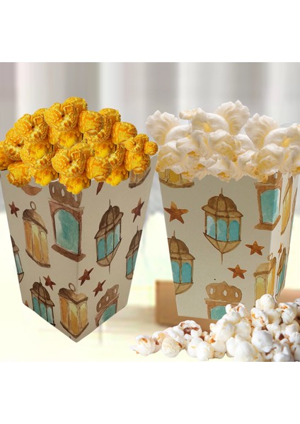 12LI Ramazan Temalı Patlamış Mısır, Şeker Kutusu, Popcorn, Ikram Kutusu, 6X6X11 Cm, Krem Renk modelleri