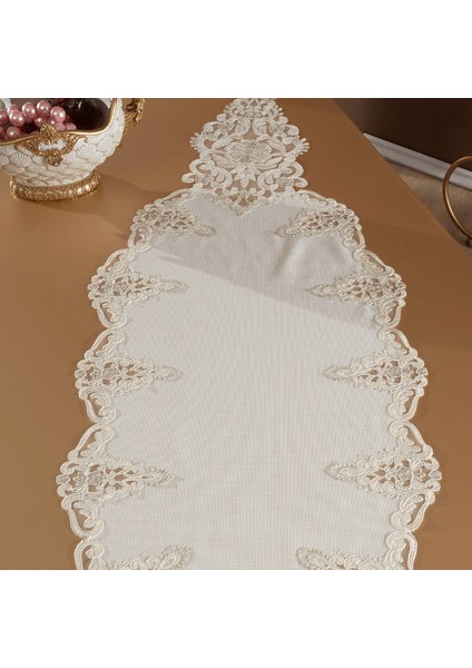 Roma Linen Kumaş Krem – Taş Nakışlı Runner fırsatları