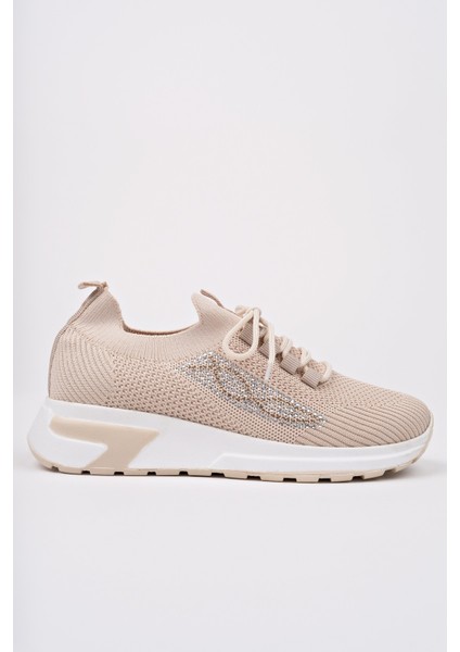 Martha Kadın Kalın Taban Günlük Triko Taşlı Bağcıklı Sneaker Spor Ayakkabı