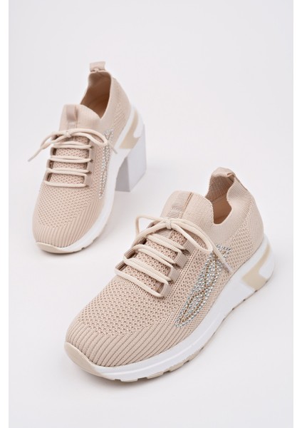 Martha Kadın Kalın Taban Günlük Triko Taşlı Bağcıklı Sneaker Spor Ayakkabı modelleri