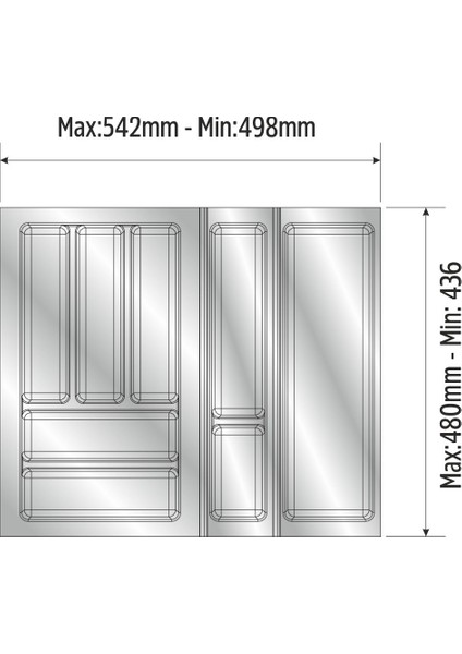 Mutfak Çekmece Içi Düzenleyici, Kaşıklık 54CM x 48CM Yanlar ve Boydan 4cm Kesilebilir, Antrasit modelleri