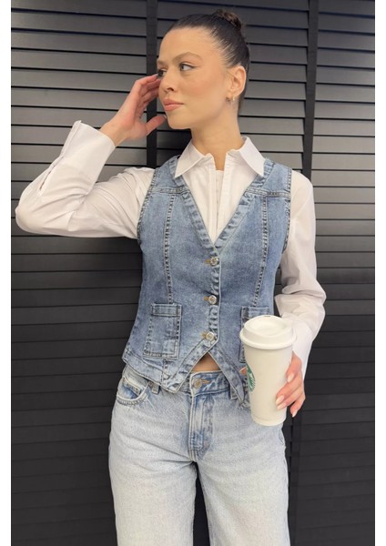 Kadın Cepli Jean Kot Yelek fiyatları