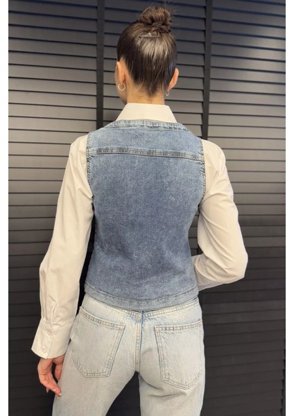 Kadın Cepli Jean Kot Yelek modelleri