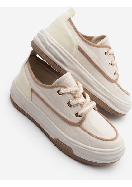 Kadın Sneaker Bağcıklı Keten Spor Ayakkabı Rotvi