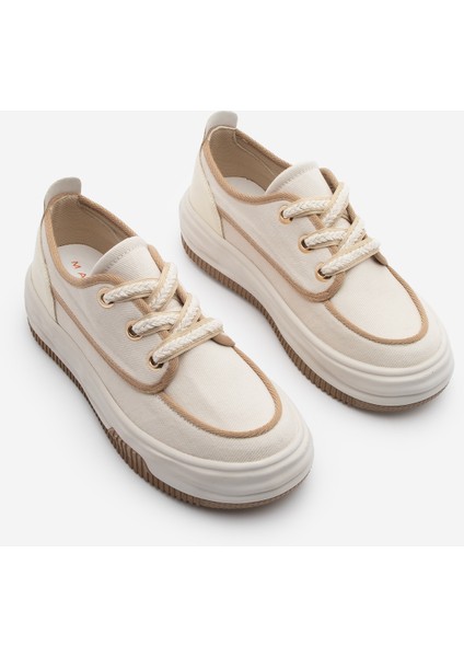 Kadın Sneaker Bağcıklı Keten Spor Ayakkabı Rotvi