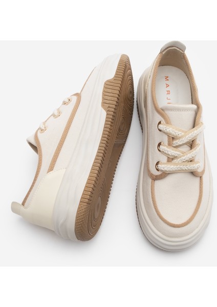 Kadın Sneaker Bağcıklı Keten Spor Ayakkabı Rotvi