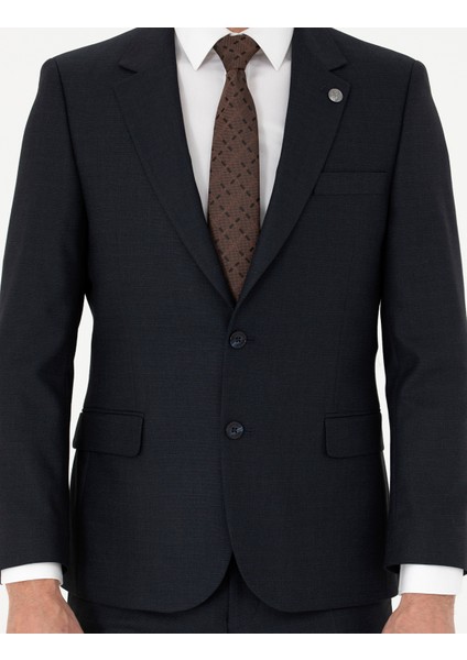 Erkek Lacivert Slim Fit Çizgili Takım Elbise 50288211-VR033