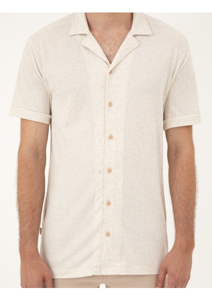 Erkek Bej Slim Fit Örme Gömlek 50288946-VR011
