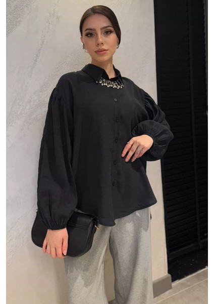 Pile Detaylı Kadın Salaş Gömlek