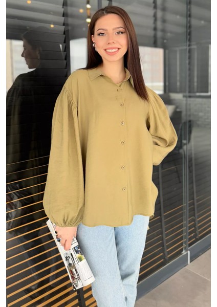 Pile Detaylı Kadın Salaş Gömlek